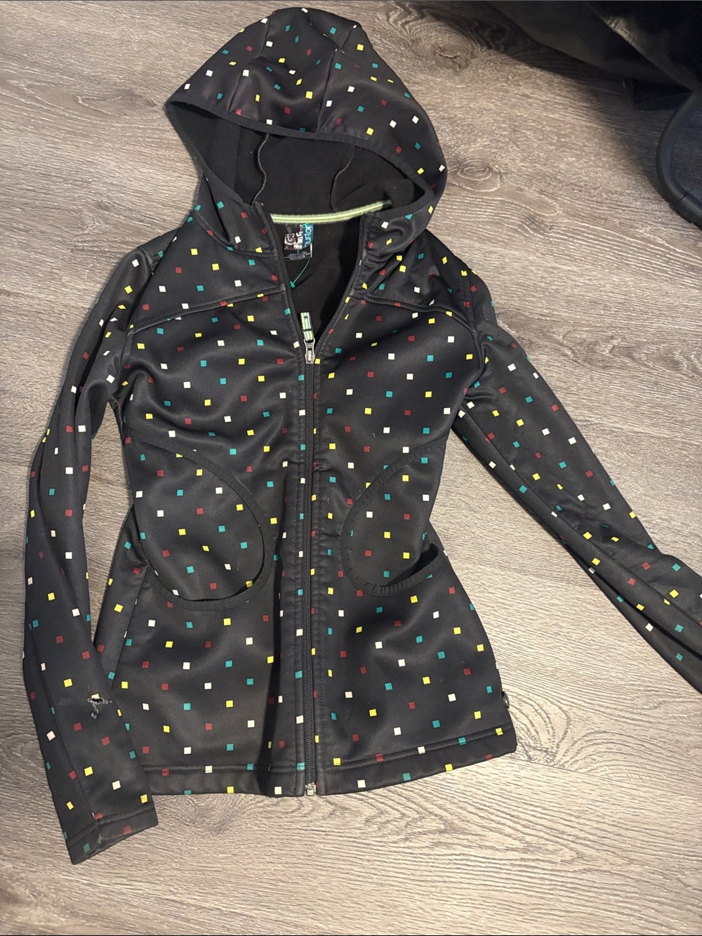 Burton Black Hooded Jacket with Multicolor Square Print